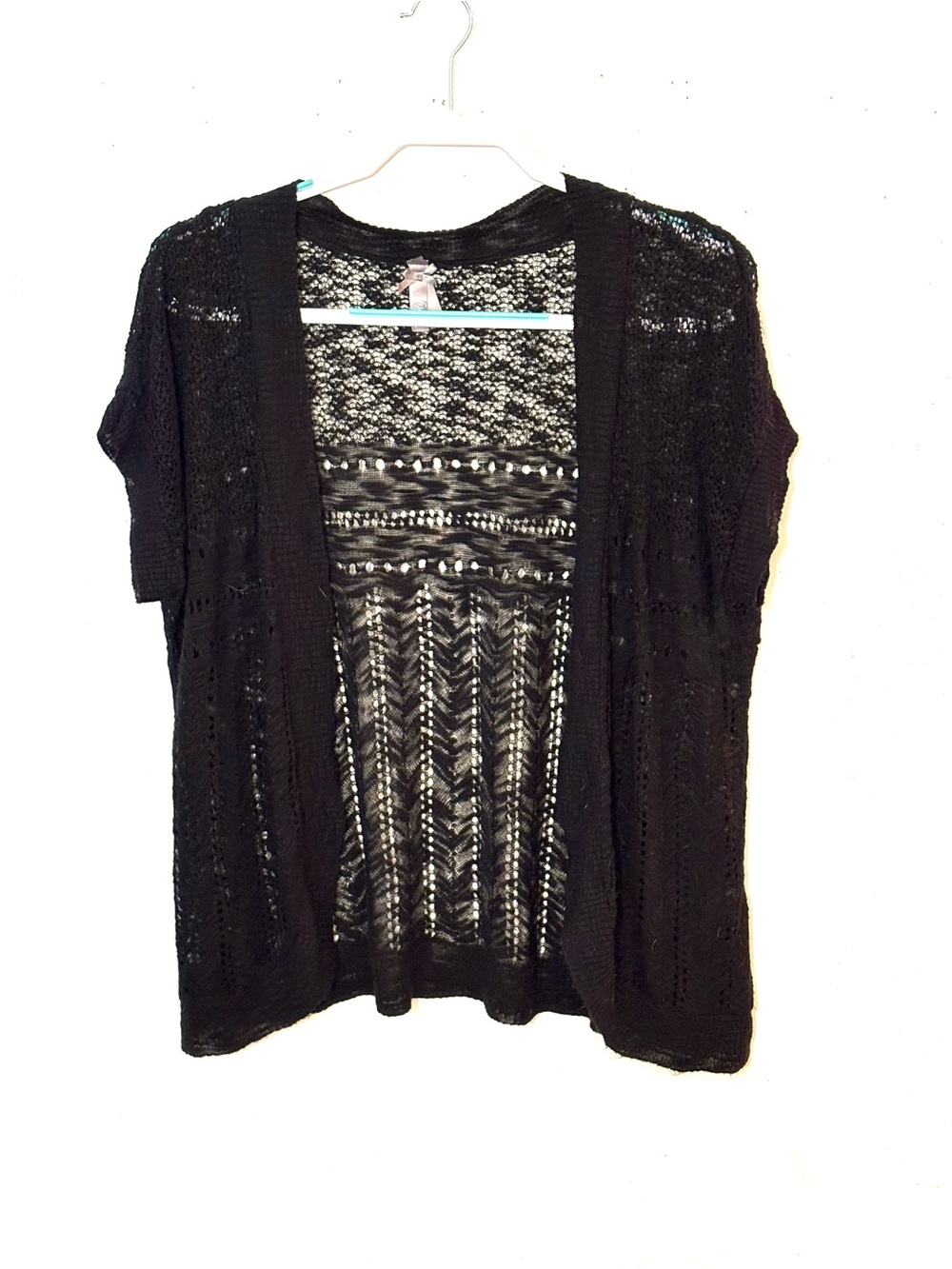 Vanity Black Open Front Knit Short-Sleeve Coverup. Size XL. EUC.